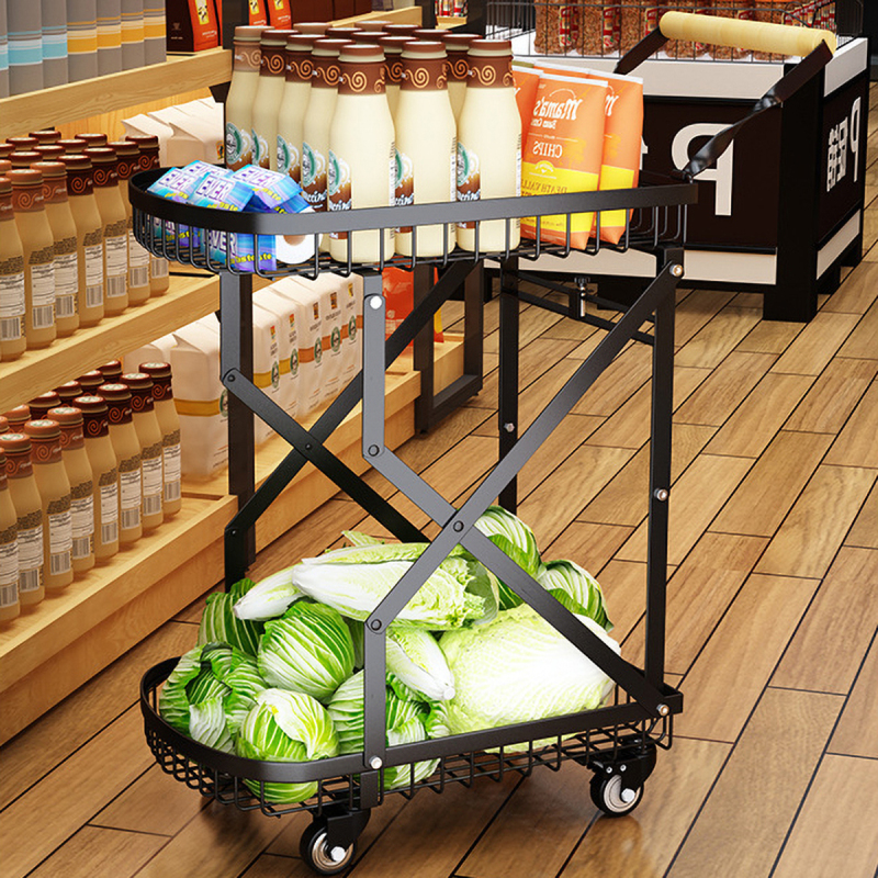 Matorino -2 Tier Foldable Storage Cart, Metal Utility Cart with 360° Rolling Swivel Wheels, Multi Functional Collapsible Carts Rolling, Kitchen Storage Cart for Pantry Bathroom Office Shopping.