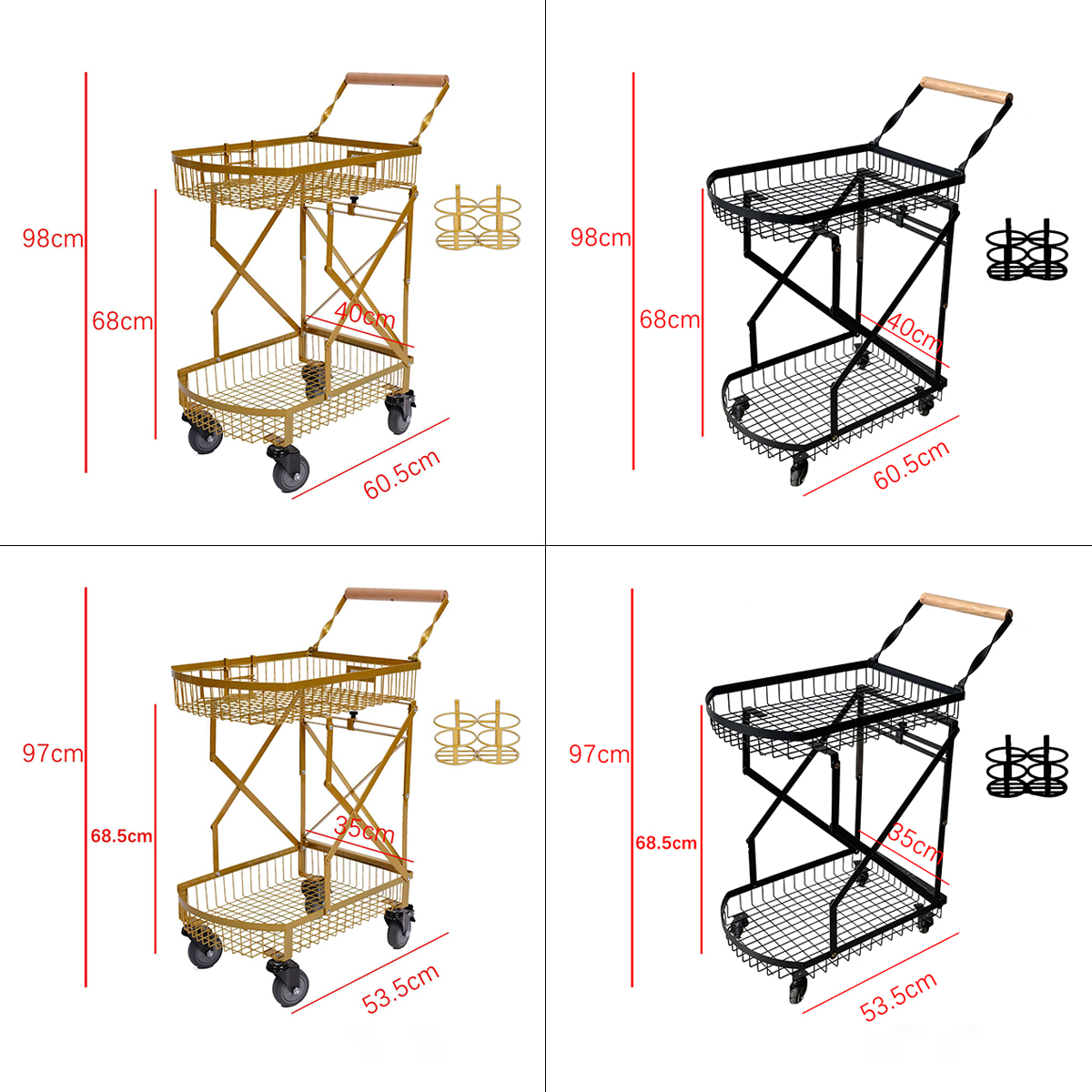 Matorino -2 Tier Foldable Storage Cart, Metal Utility Cart with 360° Rolling Swivel Wheels, Multi Functional Collapsible Carts Rolling, Kitchen Storage Cart for Pantry Bathroom Office Shopping.
