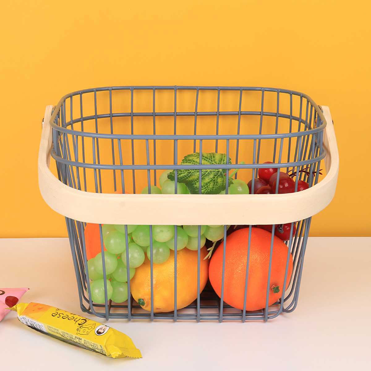 Matorino -Metal Wire Steel Basket, Storage Organizer Basket Multi-functional, Hanging Kitchen Baskets, Fruit Basket Bin with Bamboo Handle, for Kitchen Bathroom Picnic Shopping Decor Cabinet Home.