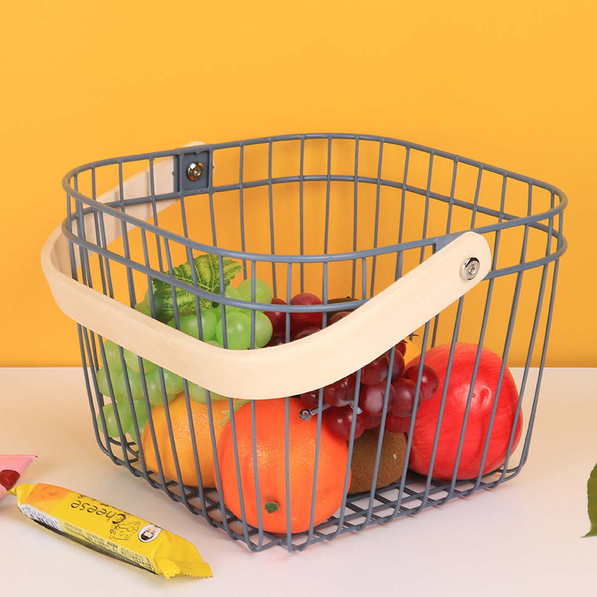 Matorino -Metal Wire Steel Basket, Storage Organizer Basket Multi-functional, Hanging Kitchen Baskets, Fruit Basket Bin with Bamboo Handle, for Kitchen Bathroom Picnic Shopping Decor Cabinet Home.