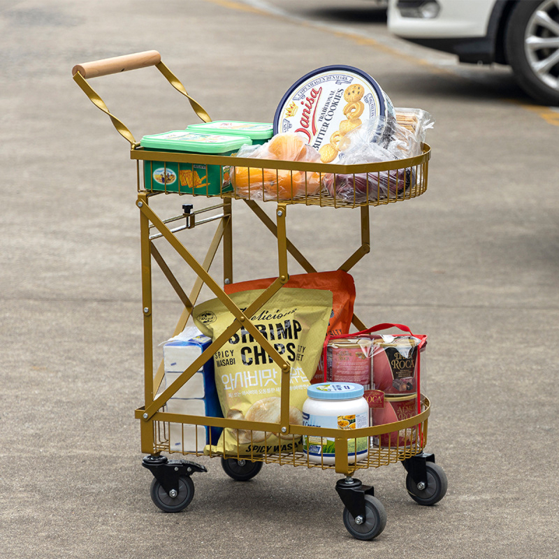 Matorino -2 Tier Foldable Storage Cart, Metal Utility Cart with 360° Rolling Swivel Wheels, Multi Functional Collapsible Carts Rolling, Kitchen Storage Cart for Pantry Bathroom Office Shopping.