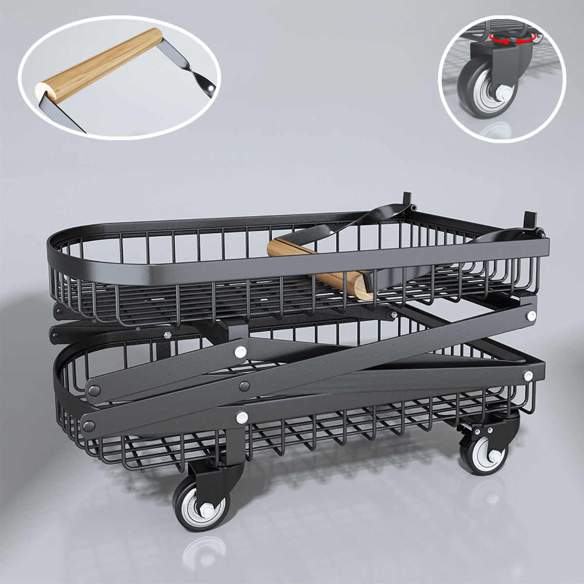 Matorino -2 Tier Foldable Storage Cart, Metal Utility Cart with 360° Rolling Swivel Wheels, Multi Functional Collapsible Carts Rolling, Kitchen Storage Cart for Pantry Bathroom Office Shopping.