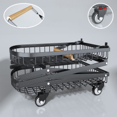 Matorino -2 Tier Foldable Storage Cart, Metal Utility Cart with 360° Rolling Swivel Wheels, Multi Functional Collapsible Carts Rolling, Kitchen Storage Cart for Pantry Bathroom Office Shopping.