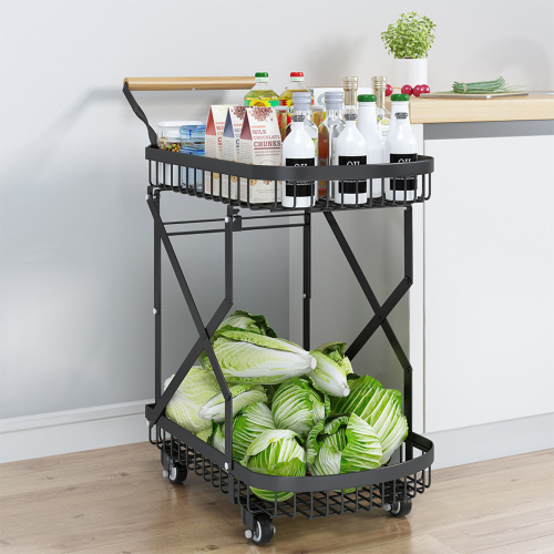 Matorino -2 Tier Foldable Storage Cart, Metal Utility Cart with 360° Rolling Swivel Wheels, Multi Functional Collapsible Carts Rolling, Kitchen Storage Cart for Pantry Bathroom Office Shopping.