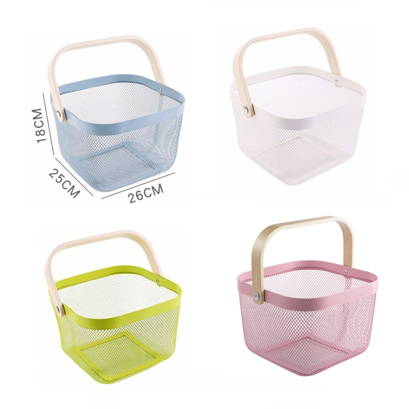 Matorino -Metal Mesh Steel Baskets with Wood Handle, Fruit Vegetable Wire Storage Organizer Bins for Kitchen Bathroom Pantry Organization, Garden, Picnic.