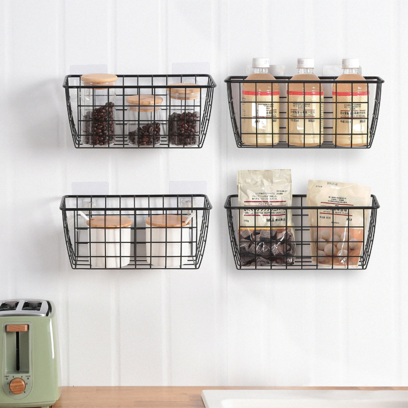Matorino -Portable Metal Farmhouse Wall Decor Storage Organizer , Basket Bin with Handles and Floating Shelves, for Hanging in Bathroom,Kitchen,Office-Wall Mount Hooks Included.