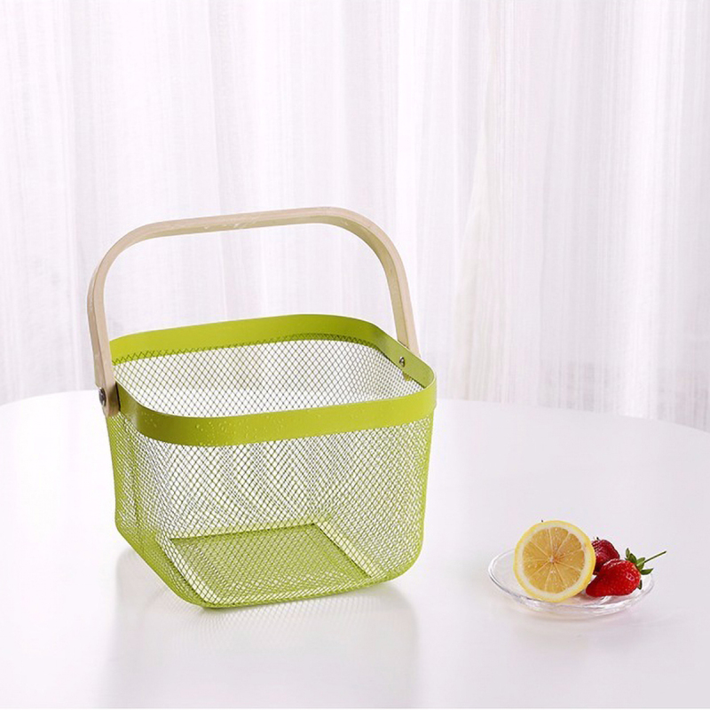 Matorino -Metal Mesh Steel Baskets with Wood Handle, Fruit Vegetable Wire Storage Organizer Bins for Kitchen Bathroom Pantry Organization, Garden, Picnic.