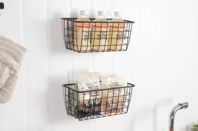 Matorino -Portable Metal Farmhouse Wall Decor Storage Organizer , Basket Bin with Handles and Floating Shelves, for Hanging in Bathroom,Kitchen,Office-Wall Mount Hooks Included.