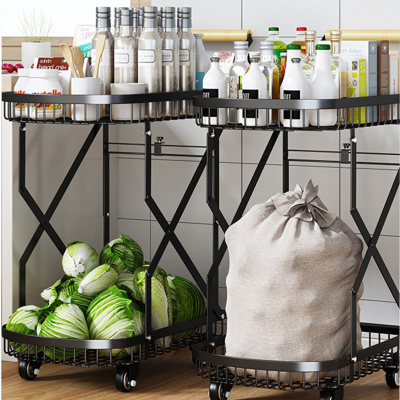 Matorino -2 Tier Foldable Storage Cart, Metal Utility Cart with 360° Rolling Swivel Wheels, Multi Functional Collapsible Carts Rolling, Kitchen Storage Cart for Pantry Bathroom Office Shopping.
