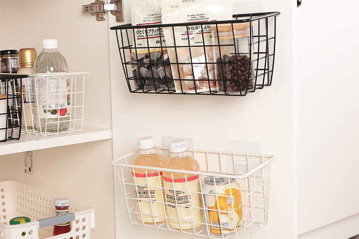 Matorino -Portable Metal Farmhouse Wall Decor Storage Organizer , Basket Bin with Handles and Floating Shelves, for Hanging in Bathroom,Kitchen,Office-Wall Mount Hooks Included.