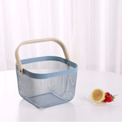 Matorino -Metal Mesh Steel Baskets with Wood Handle, Fruit Vegetable Wire Storage Organizer Bins for Kitchen Bathroom Pantry Organization, Garden, Picnic.