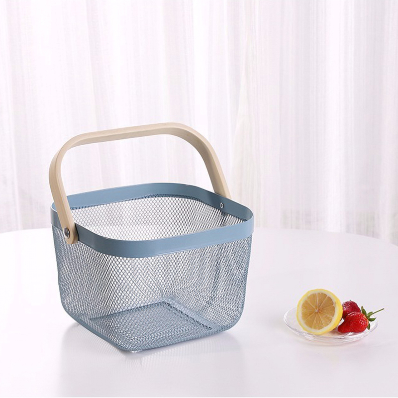 Matorino -Metal Mesh Steel Baskets with Wood Handle, Fruit Vegetable Wire Storage Organizer Bins for Kitchen Bathroom Pantry Organization, Garden, Picnic.