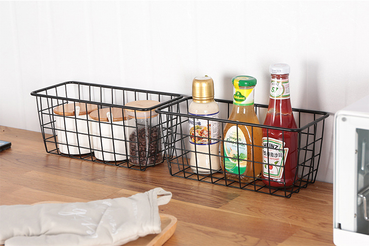 Matorino -Portable Metal Farmhouse Wall Decor Storage Organizer , Basket Bin with Handles and Floating Shelves, for Hanging in Bathroom,Kitchen,Office-Wall Mount Hooks Included.