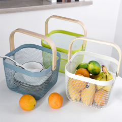 Matorino -Metal Mesh Steel Baskets with Wood Handle, Fruit Vegetable Wire Storage Organizer Bins for Kitchen Bathroom Pantry Organization, Garden, Picnic.