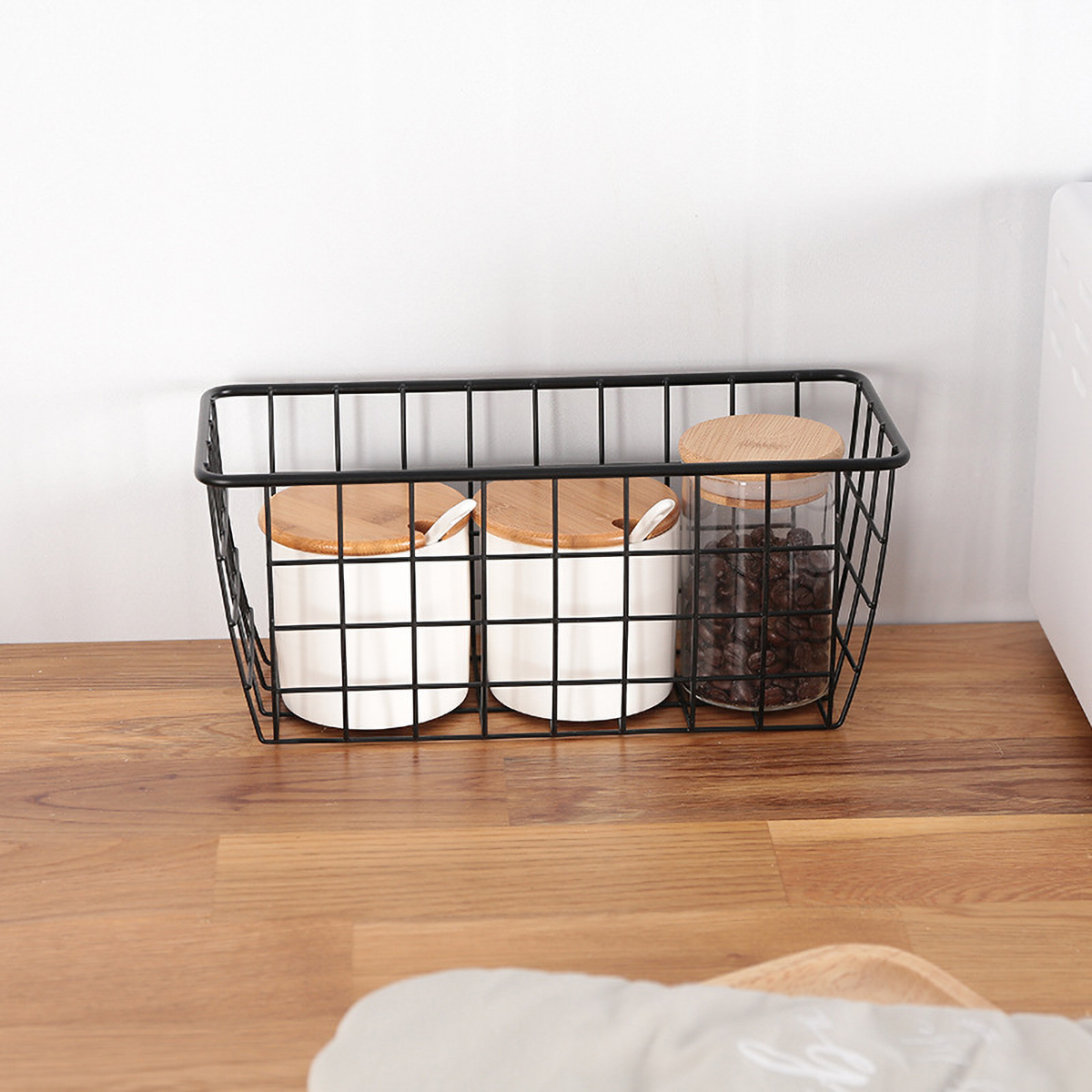 Matorino -Portable Metal Farmhouse Wall Decor Storage Organizer , Basket Bin with Handles and Floating Shelves, for Hanging in Bathroom,Kitchen,Office-Wall Mount Hooks Included.