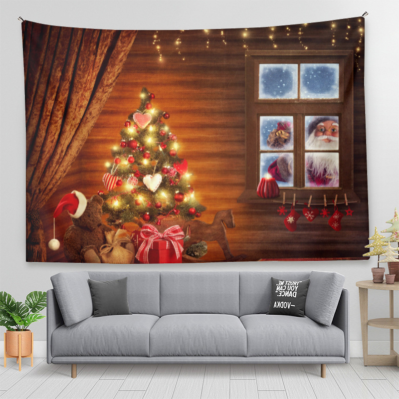 Matorino-Wall Tapestry Christmas Colorful Tapestry Backdrop, Xmas Santa Claus, Reindeer, Tree and Fire Place for the Living Room Background Wall Hanging for Party Home Christmas Wall Decor