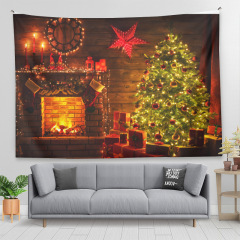 Matorino-Wall Tapestry Christmas Colorful Tapestry Backdrop, Xmas Santa Claus, Reindeer, Tree and Fire Place for the Living Room Background Wall Hanging for Party Home Christmas Wall Decor