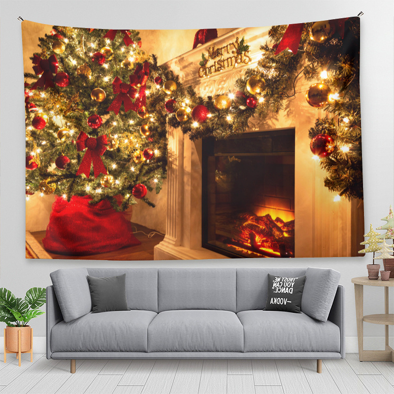 Matorino-Wall Tapestry Christmas Colorful Tapestry Backdrop, Xmas Santa Claus, Reindeer, Tree and Fire Place for the Living Room Background Wall Hanging for Party Home Christmas Wall Decor
