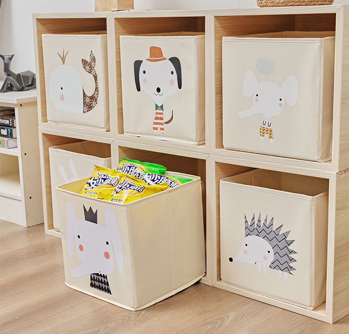 Matorino -Foldable Animal Cube Storage Bins Fabric Toy Box/Chest/Organizer for Kids Nursery, Non Woven Fabric and Cardboard Kids Storage Bin Fabric Boxes for Storage Toy Storage Organizer
