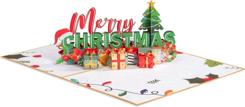 Matorino-Merry Christmas Words Card with Lights and Music, 6 Christmas Melody with Matching Flashing Lights, Funny 3D Christmas Greeting Cards with Envelopes for Winter Holiday Xmas Gift