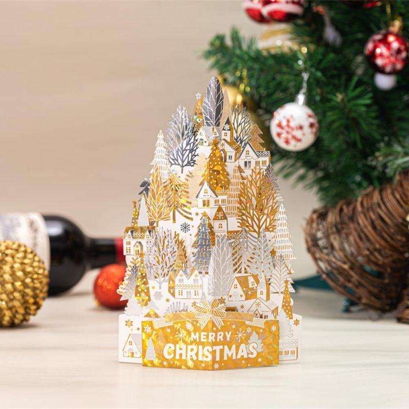Matorino-Merry Christmas Words Card with Lights and Music, 6 Christmas Melody with Matching Flashing Lights, Funny 3D Christmas Greeting Cards with Envelopes for Winter Holiday Xmas Gift