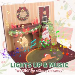 Matorino-Merry Christmas Words Card with Lights and Music, 6 Christmas Melody with Matching Flashing Lights, Funny 3D Christmas Greeting Cards with Envelopes for Winter Holiday Xmas Gift
