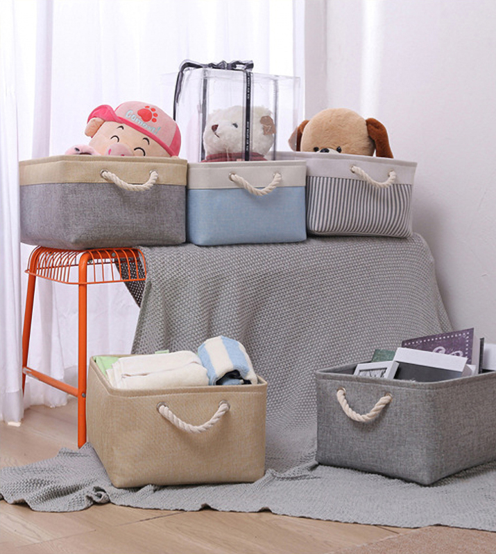 Matorino -Small Storage Baskets for Organizing with Rope Handle,Storage Baskets for Shelves,Small Fabric Storage Bins W/Handles For Closet Nursery Toy Decorative Foldable