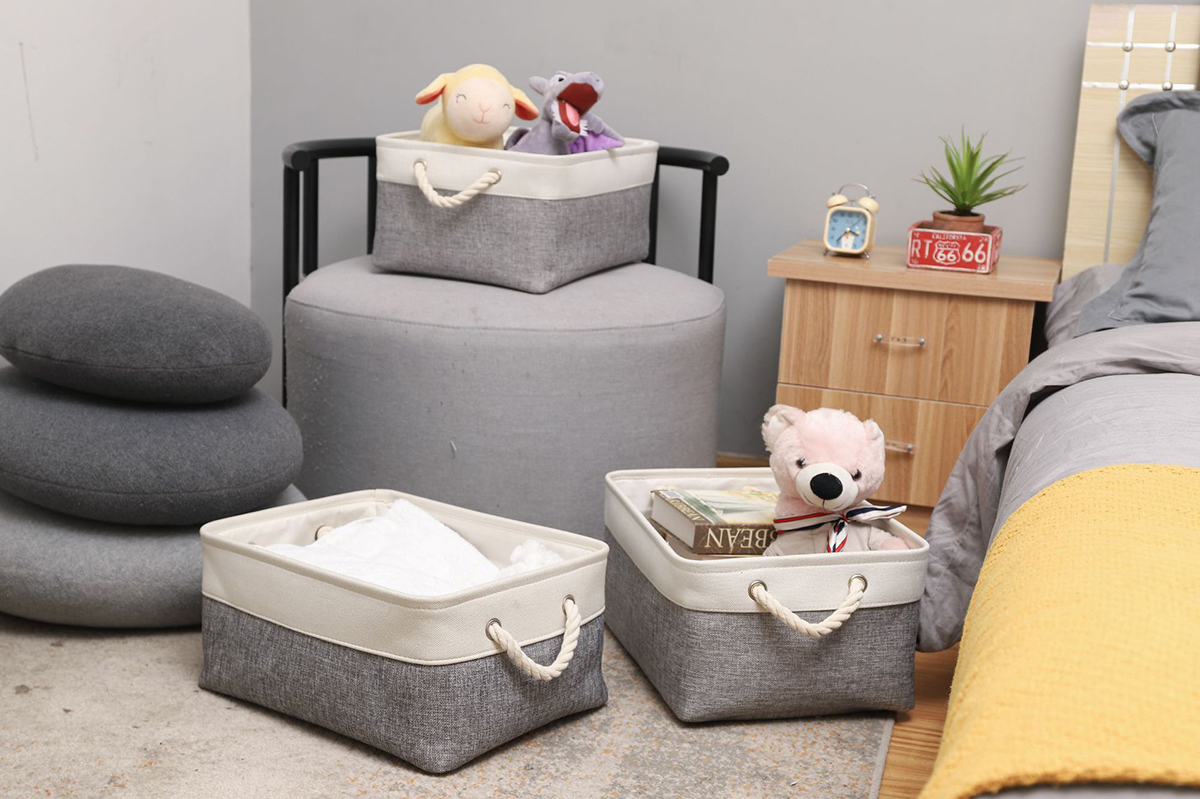 Matorino -Small Storage Baskets for Organizing with Rope Handle,Storage Baskets for Shelves,Small Fabric Storage Bins W/Handles For Closet Nursery Toy Decorative Foldable