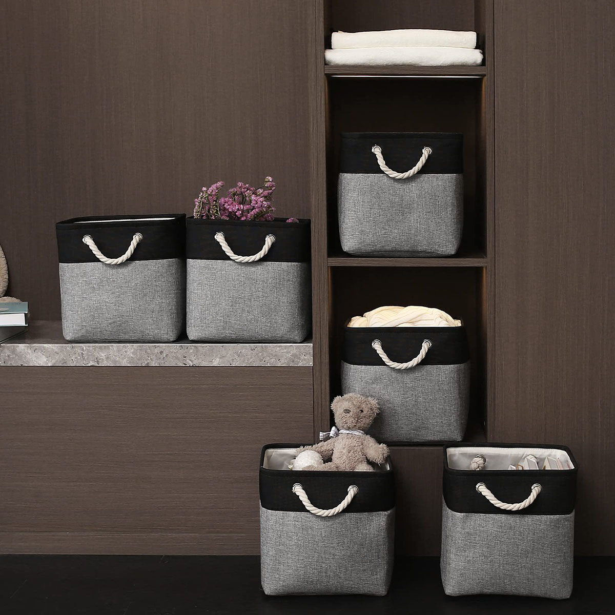 Matorino -Fabric Storage Bins for Organizing, Foldable Closet Storage Boxes for Shelves, Clothes Baskets with Cotton Rope Handles