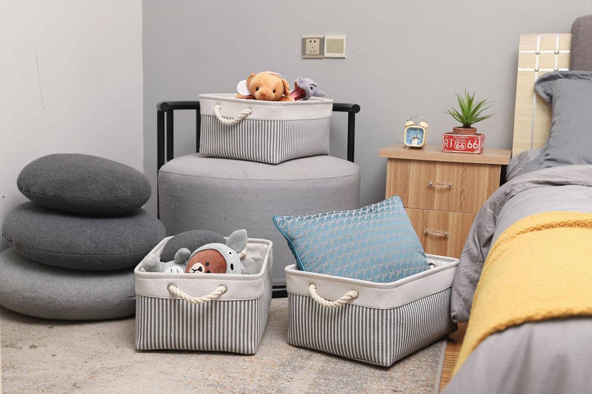 Matorino -Small Storage Baskets for Organizing with Rope Handle,Storage Baskets for Shelves,Small Fabric Storage Bins W/Handles For Closet Nursery Toy Decorative Foldable
