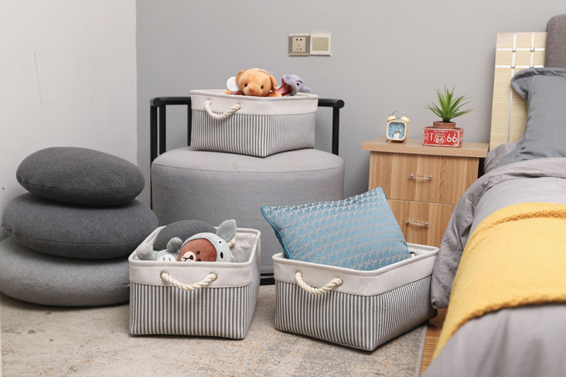 Matorino -Small Storage Baskets for Organizing with Rope Handle,Storage Baskets for Shelves,Small Fabric Storage Bins W/Handles For Closet Nursery Toy Decorative Foldable