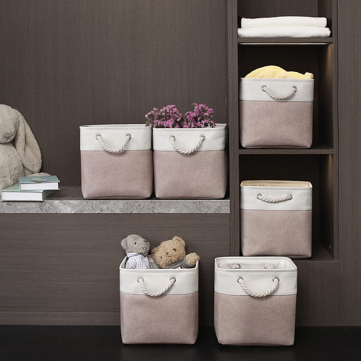 Matorino -Fabric Storage Bins for Organizing, Foldable Closet Storage Boxes for Shelves, Clothes Baskets with Cotton Rope Handles