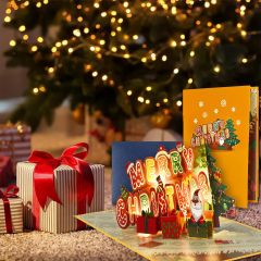 Matorino-Merry Christmas Words Card with Lights and Music, 6 Christmas Melody with Matching Flashing Lights, Funny 3D Christmas Greeting Cards with Envelopes for Winter Holiday Xmas Gift
