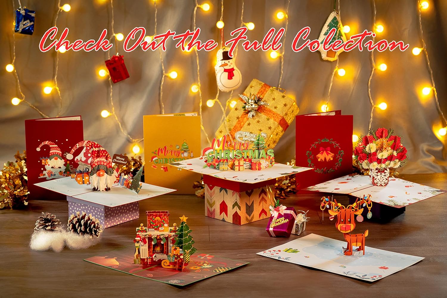 Matorino-Merry Christmas Words Card with Lights and Music, 6 Christmas Melody with Matching Flashing Lights, Funny 3D Christmas Greeting Cards with Envelopes for Winter Holiday Xmas Gift