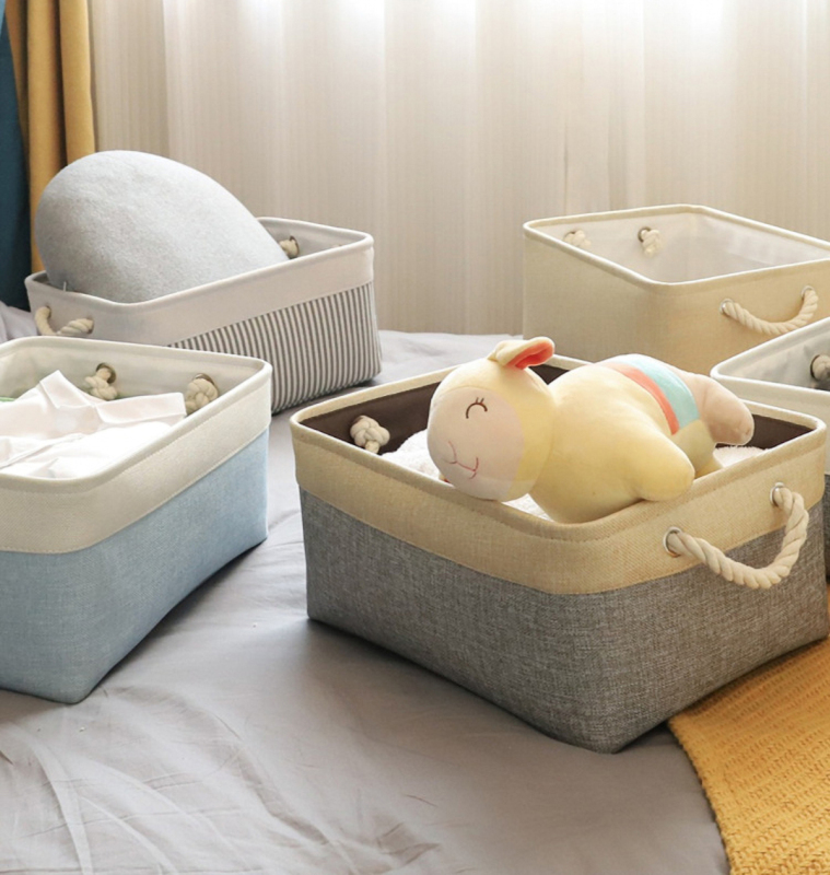 Matorino -Small Storage Baskets for Organizing with Rope Handle,Storage Baskets for Shelves,Small Fabric Storage Bins W/Handles For Closet Nursery Toy Decorative Foldable