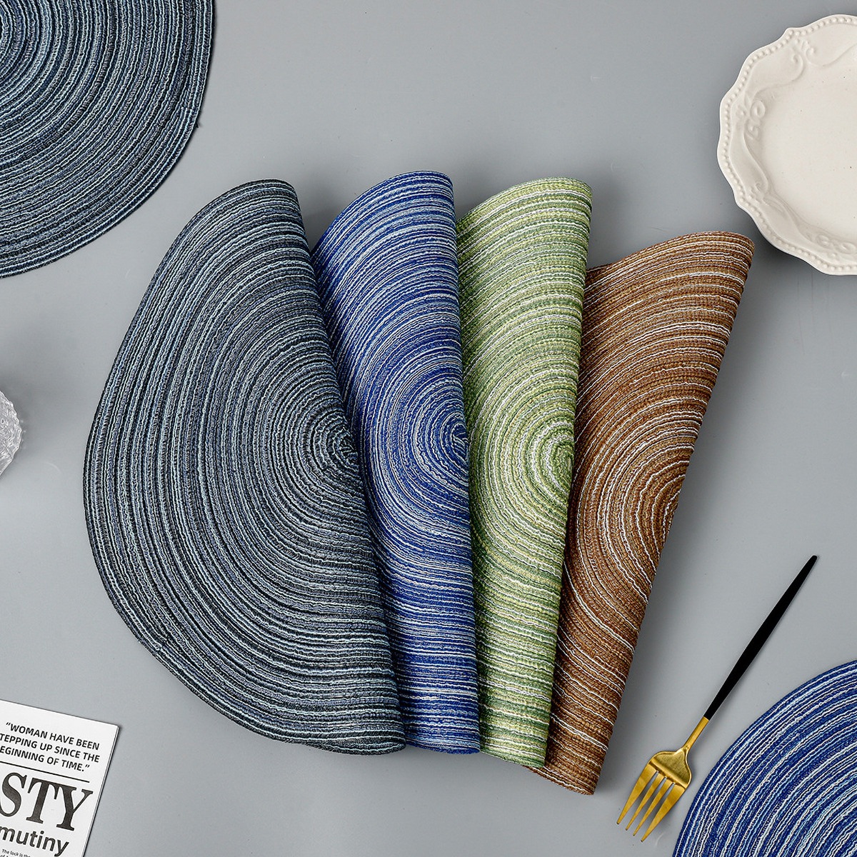 Matorino-Colorful Round Braided Placemats, Washable Round Placemats for Kitchen Dining Table, Round Indoor Woven Fabric Table Mats,