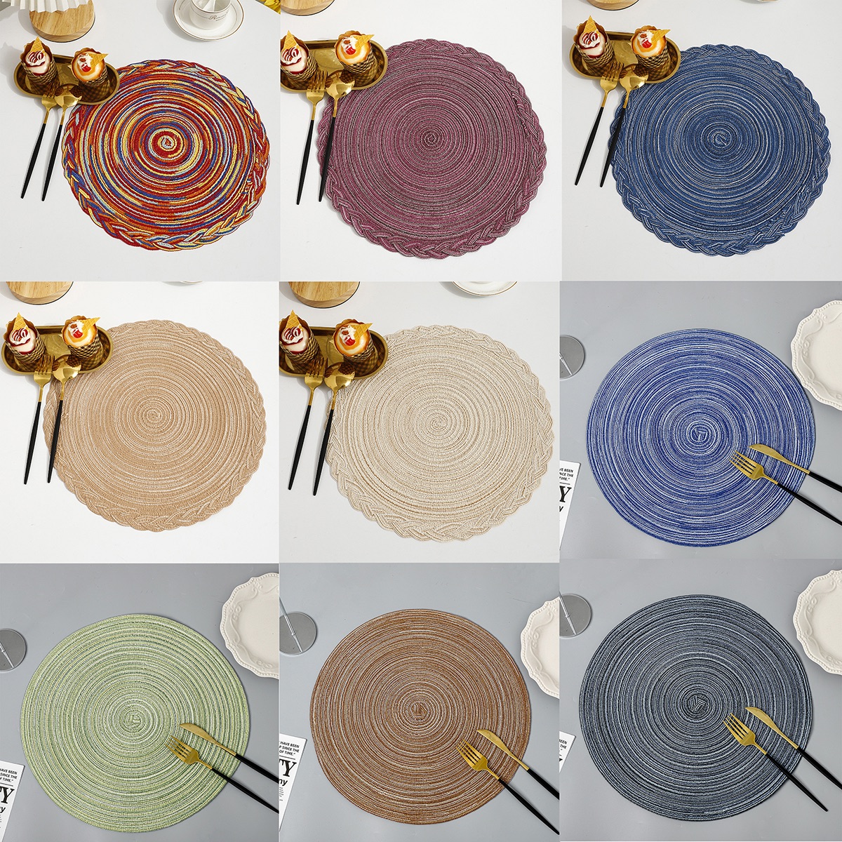 Matorino-Colorful Round Braided Placemats, Washable Round Placemats for Kitchen Dining Table, Round Indoor Woven Fabric Table Mats,
