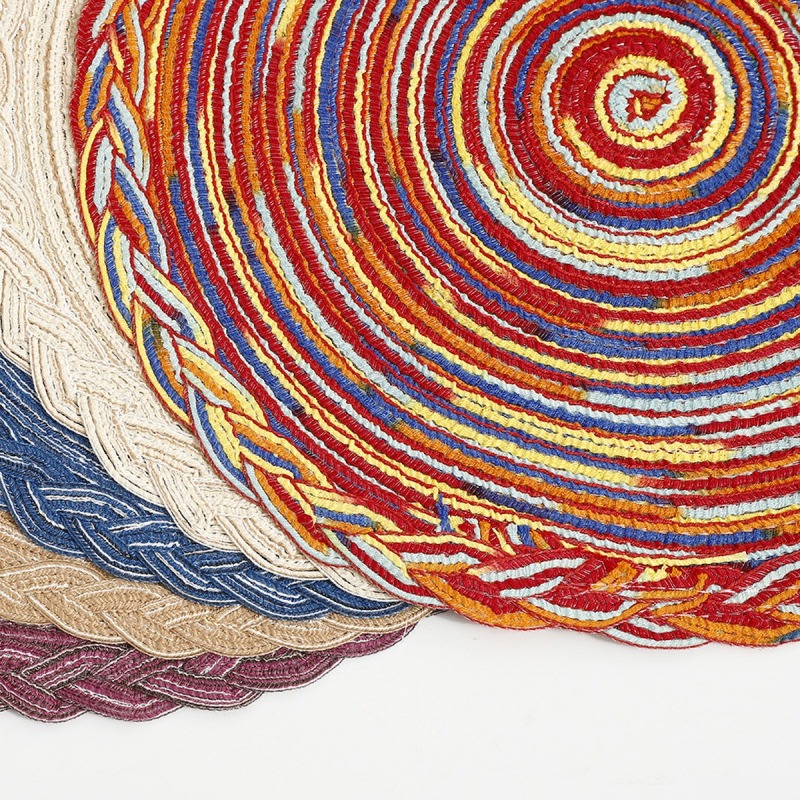Matorino-Colorful Round Braided Placemats, Washable Round Placemats for Kitchen Dining Table, Round Indoor Woven Fabric Table Mats,