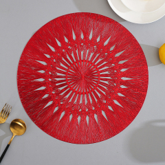 Matorino-Round Placemats Pressed Vinyl Slip Resistant Table Mats, Golden Fireworks Placmats Wipeable Hollowout Placemats for Table Decor Holiday Wedding Accent