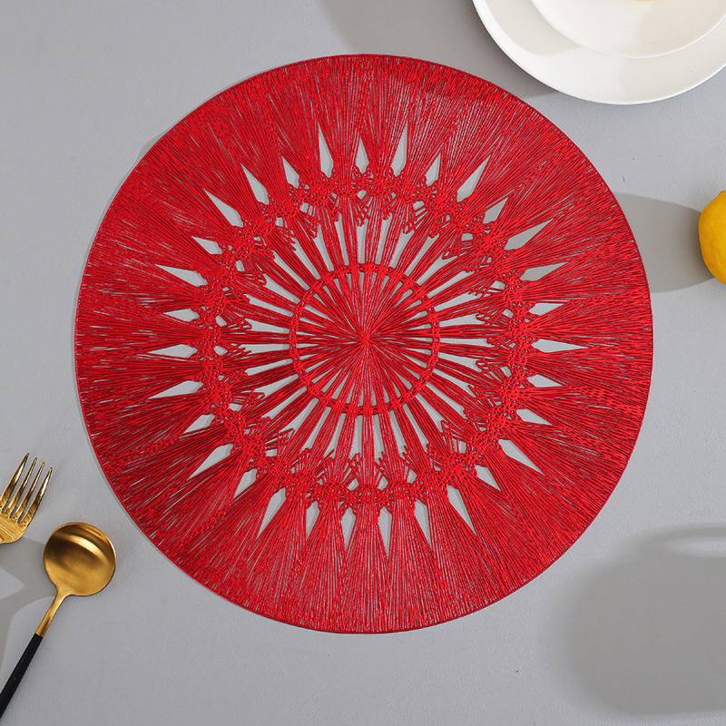 Matorino-Round Placemats Pressed Vinyl Slip Resistant Table Mats, Golden Fireworks Placmats Wipeable Hollowout Placemats for Table Decor Holiday Wedding Accent