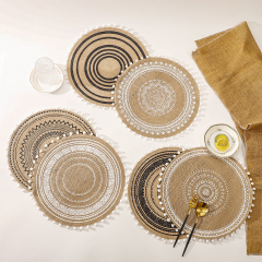 Matorino-Circle Jute Table Mats Heat Resistant Woven Placemat, Modern Farmhouse Fringe Placemats for Dining Table, Kitchen, Bohemian Wedding Décor