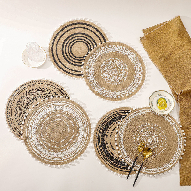 Matorino-Circle Jute Table Mats Heat Resistant Woven Placemat, Modern Farmhouse Fringe Placemats for Dining Table, Kitchen, Bohemian Wedding Décor