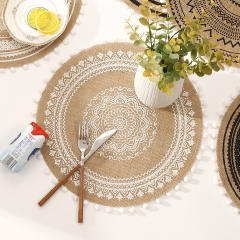 Matorino-Circle Jute Table Mats Heat Resistant Woven Placemat, Modern Farmhouse Fringe Placemats for Dining Table, Kitchen, Bohemian Wedding Décor