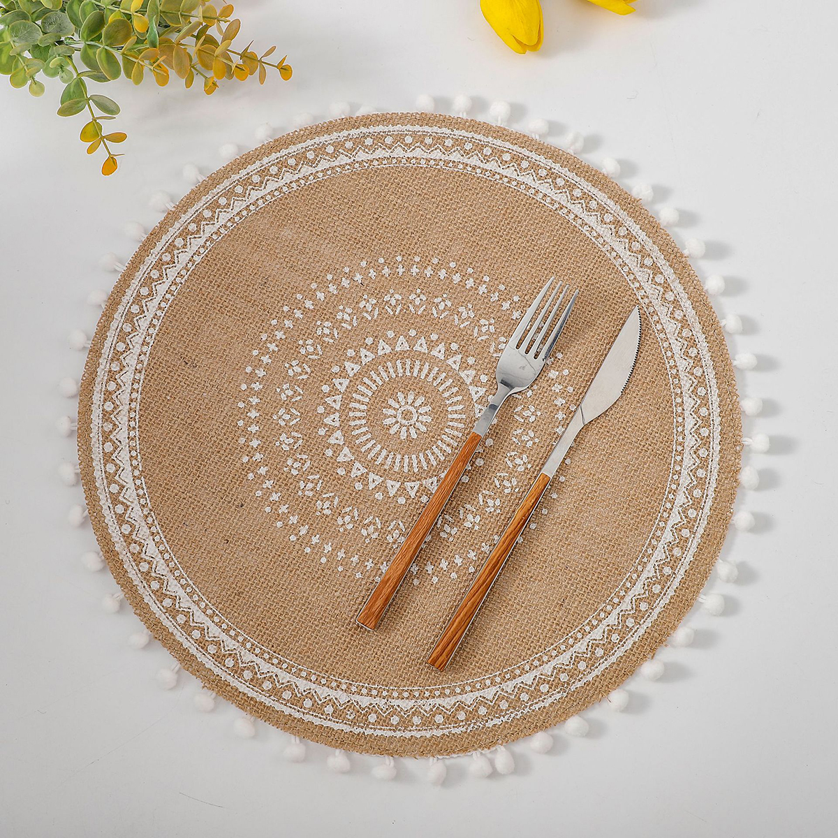 Matorino-Circle Jute Table Mats Heat Resistant Woven Placemat, Modern Farmhouse Fringe Placemats for Dining Table, Kitchen, Bohemian Wedding Décor