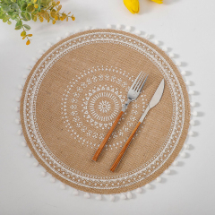 Matorino-Circle Jute Table Mats Heat Resistant Woven Placemat, Modern Farmhouse Fringe Placemats for Dining Table, Kitchen, Bohemian Wedding Décor