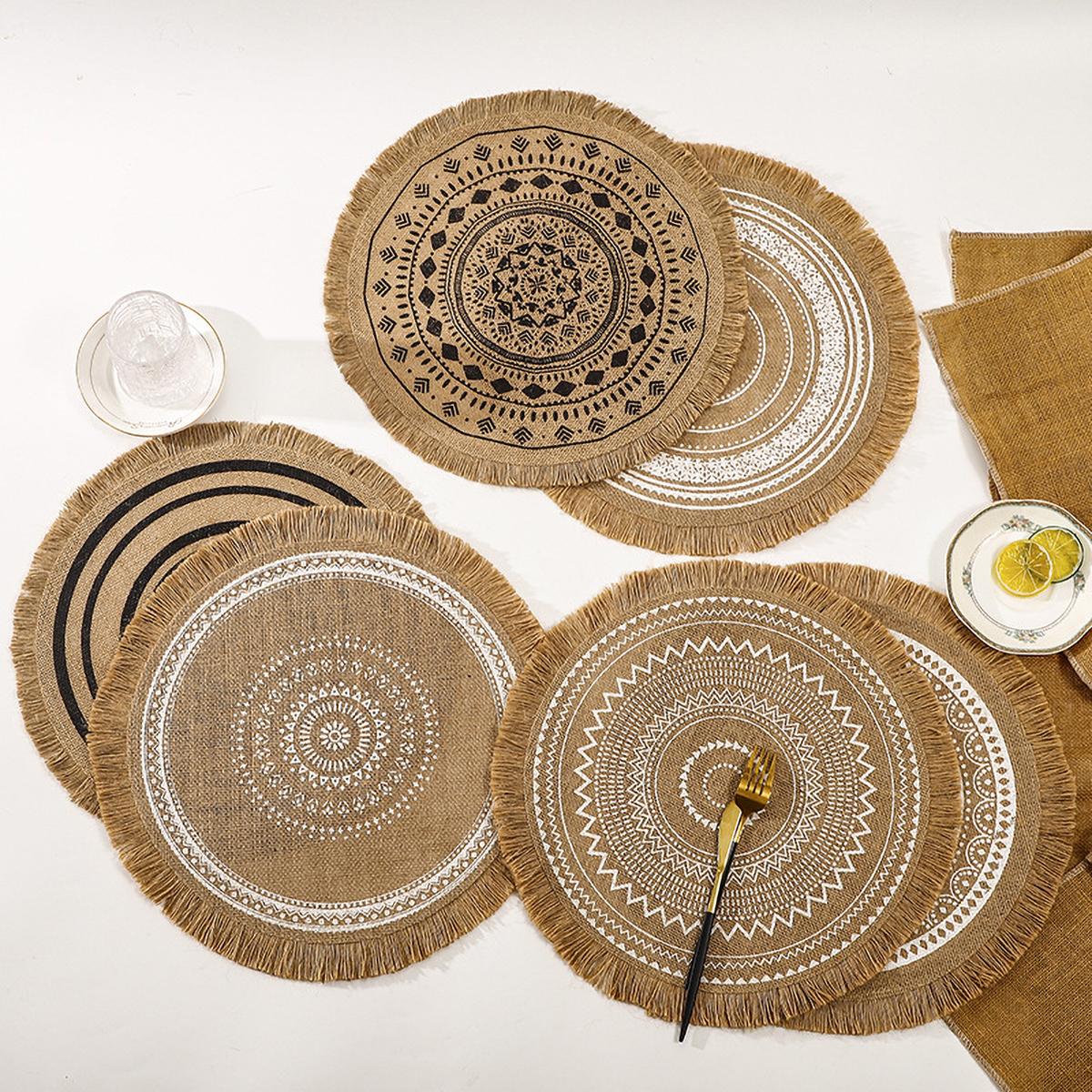 Matorino-Everyday use Round Braided Placemats Circle Jute Table Mats Heat Resistant Woven Placemats for Plates Dining Kitchen Dinner Decor