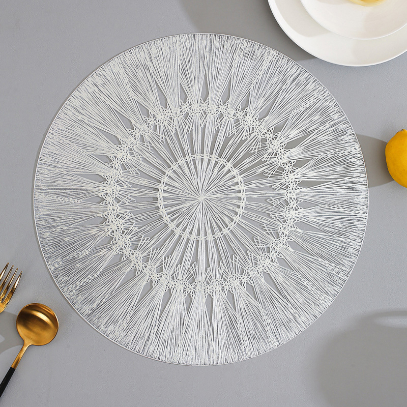 Matorino-Round Placemats Pressed Vinyl Slip Resistant Table Mats, Golden Fireworks Placmats Wipeable Hollowout Placemats for Table Decor Holiday Wedding Accent