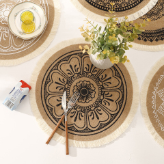 Matorino-Circle Jute Table Mats Heat Resistant Woven Placemat, Modern Farmhouse Fringe Placemats for Dining Table, Kitchen, Bohemian Wedding Décor