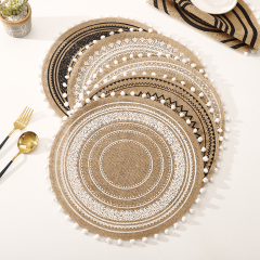 Matorino-Circle Jute Table Mats Heat Resistant Woven Placemat, Modern Farmhouse Fringe Placemats for Dining Table, Kitchen, Bohemian Wedding Décor