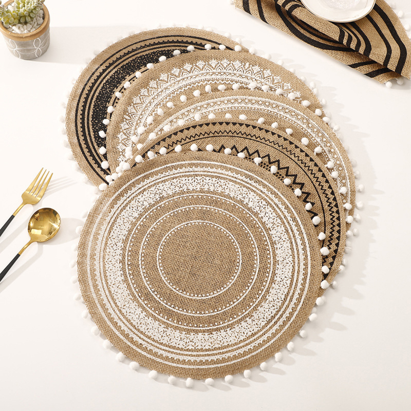 Matorino-Circle Jute Table Mats Heat Resistant Woven Placemat, Modern Farmhouse Fringe Placemats for Dining Table, Kitchen, Bohemian Wedding Décor